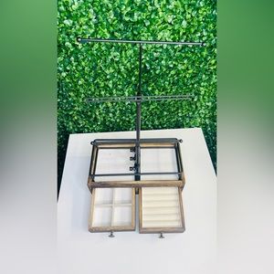 Jewelry Organizer 3 Piece Stand Holder - 2 Wooden Drawers Box-Tower Tree Display